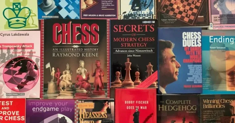 A shelf of chess books