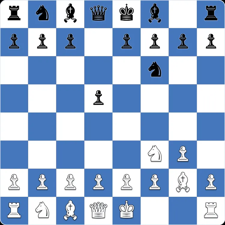 The starting position of the King's Indian Attack, after 1.Nf3 d5 2.g3 Nf6 3.Bg2