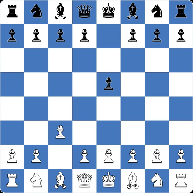 The starting position of the Saragossa Opening, after 1.c3 e5