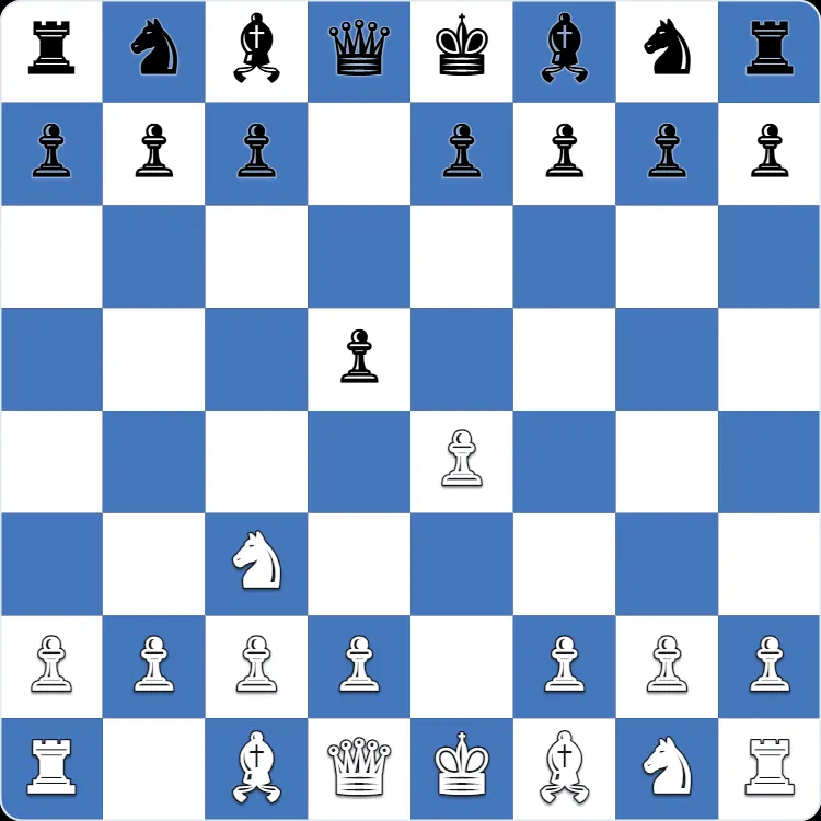 The starting position of the Van Geet Opening, after 1.Nc3 d5 2.e4