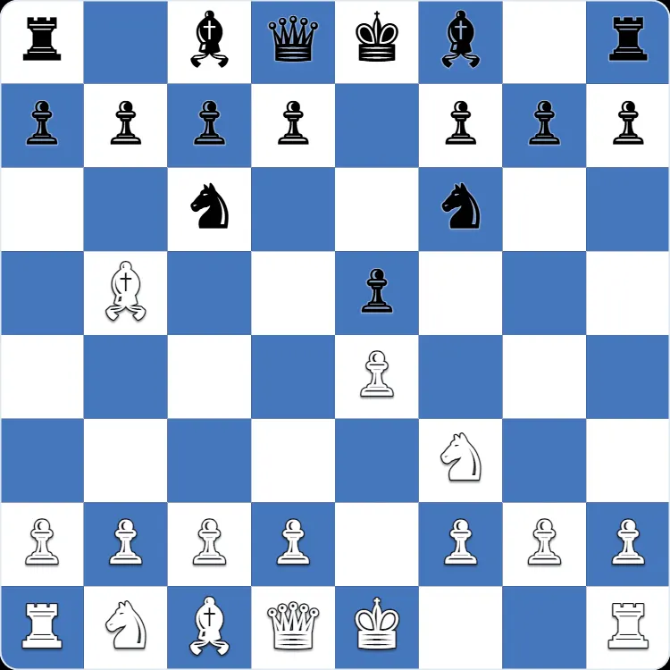 La posición inicial de la defensa berlinesa, tras 1.e4 e5 2.Nf3 Nc6 3.Bb5 Nf6