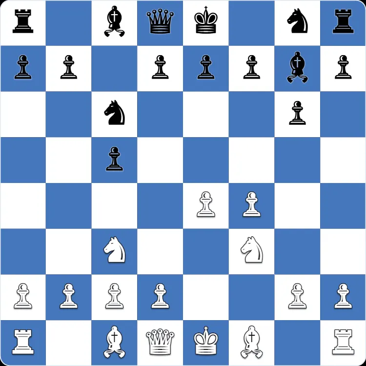 The starting position of the Grand Prix Attack, after 1.e4 c5 2.Nc3 Nc6 3.f4 g6 4.Nf3 Bg7