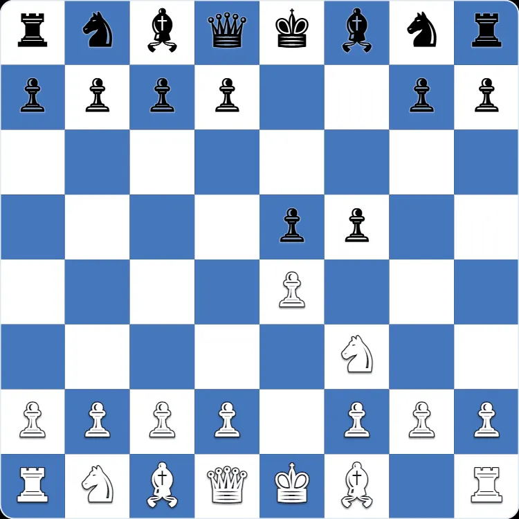 The starting position of the Latvian Gambit, after 1.e4 e5 2.Nf3 f5