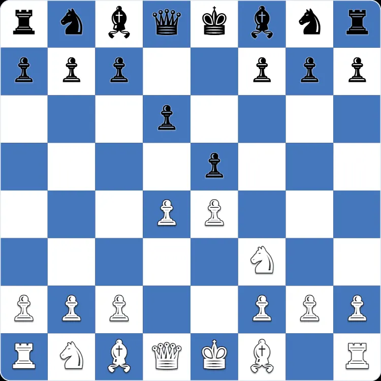 The starting position of the Philidor Defense, after 1.e4 e5 2.Nf3 d6 3.d4