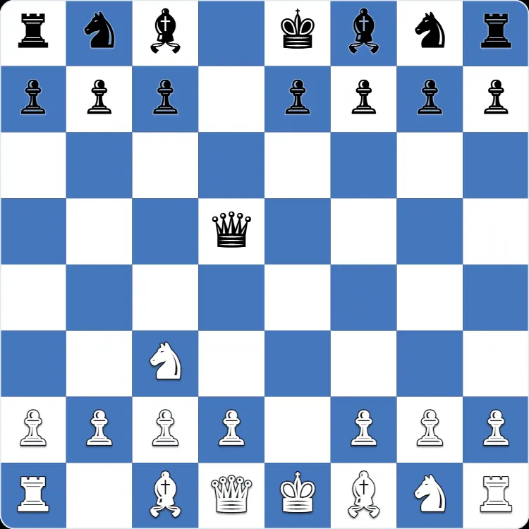The starting position of the Scandinavian Defense, after 1.e4 d5 2.exd5 Qxd5 3.Nc3