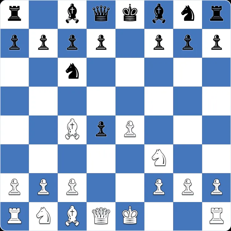 La posición inicial del gambito escocés, tras 1.e4 e5 2.Nf3 Nc6 3.d4 exd4 4.Bc4