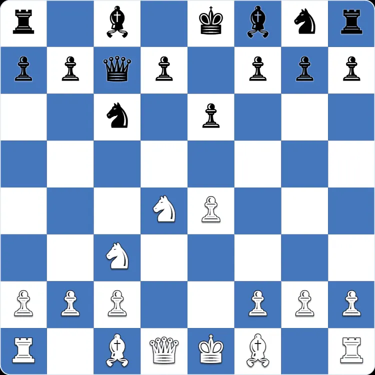 The starting position of the Taimanov Sicilian Defense, after 1.e4 c5 2.Nf3 Nc6 3.d4 cxd4 4.Nxd4 e6 5.Nc3 Qc7