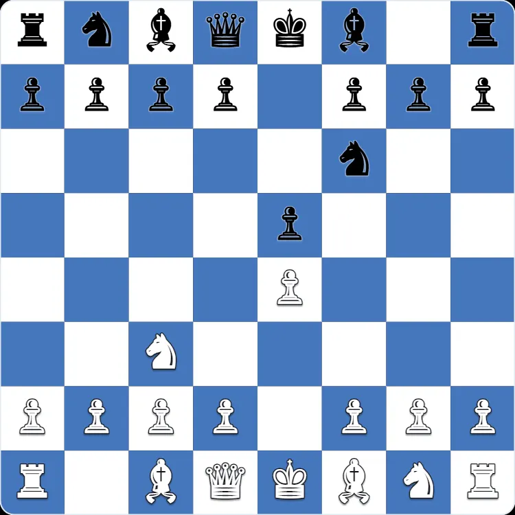 The starting position of the Vienna Game, after 1.e4 e5 2.Nc3 Nf6