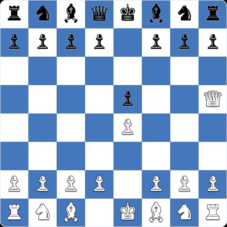 La posición inicial del ataque Parham, tras 1.e4 e5 2.Qh5
