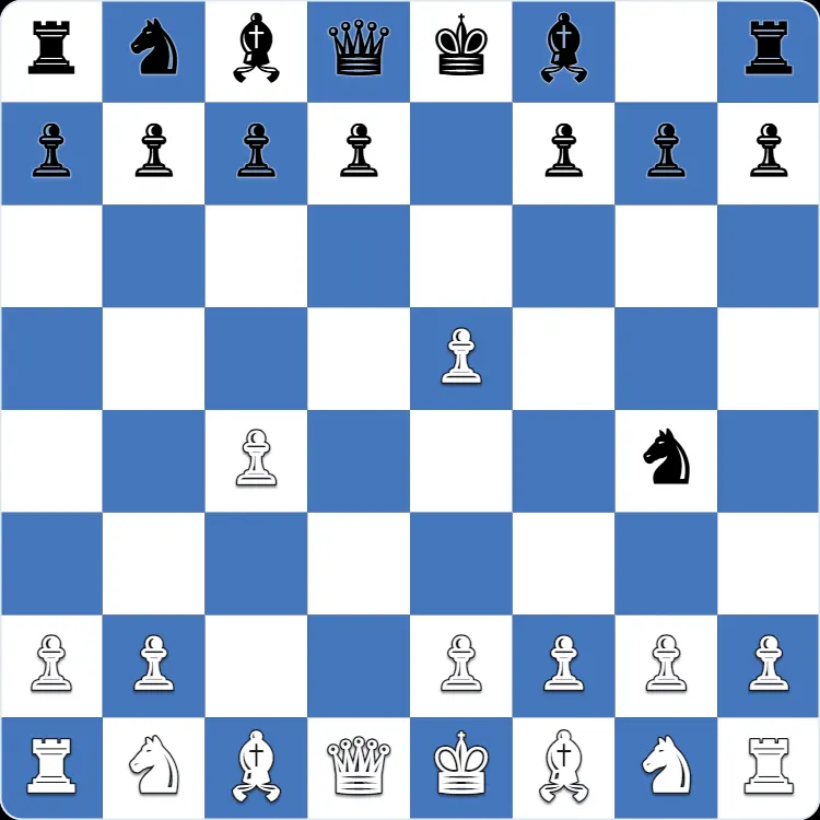 The starting position of the Budapest Gambit, after 1.d4 Nf6 2.c4 e5 3.dxe5 Ng4