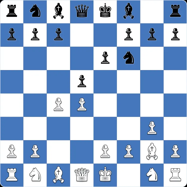 The starting position of the Catalan Opening, after 1.d4 Nf6 2.c4 e6 3.g3 d5 4.Bg2