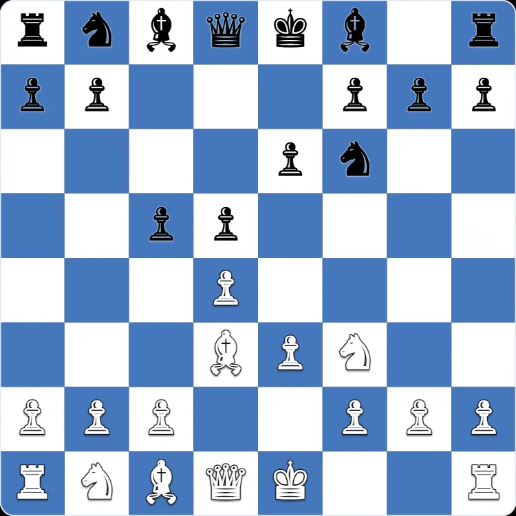 The starting position of the Colle System, after 1.d4 d5 2.Nf3 Nf6 3.e3 e6 4.Bd3 c5