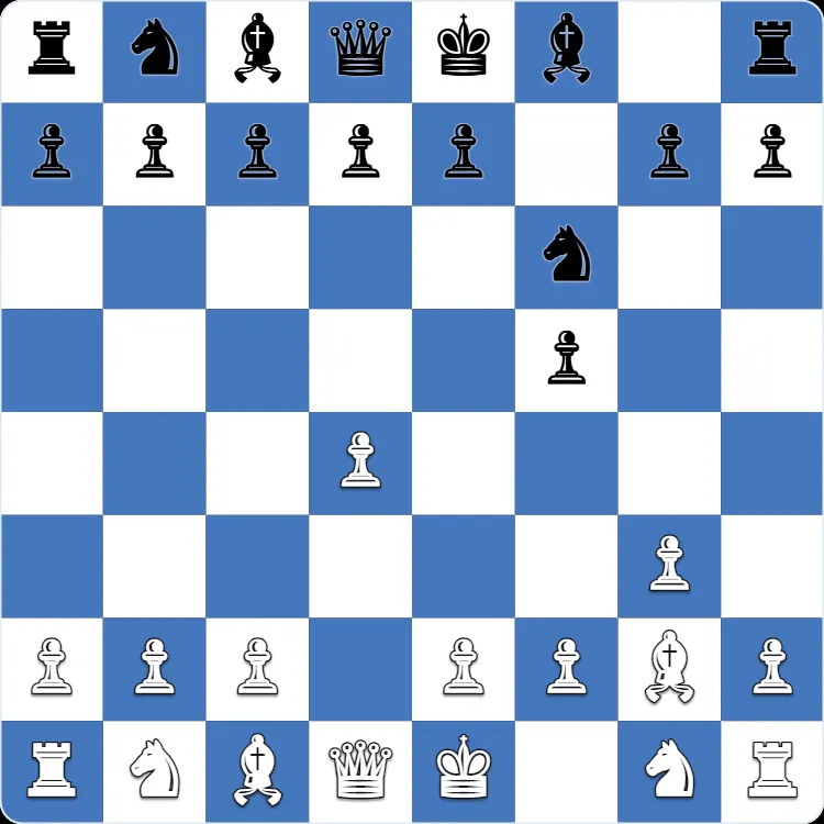 The starting position of the Dutch Defense, after 1.d4 f5 2.g3 Nf6 3.Bg2