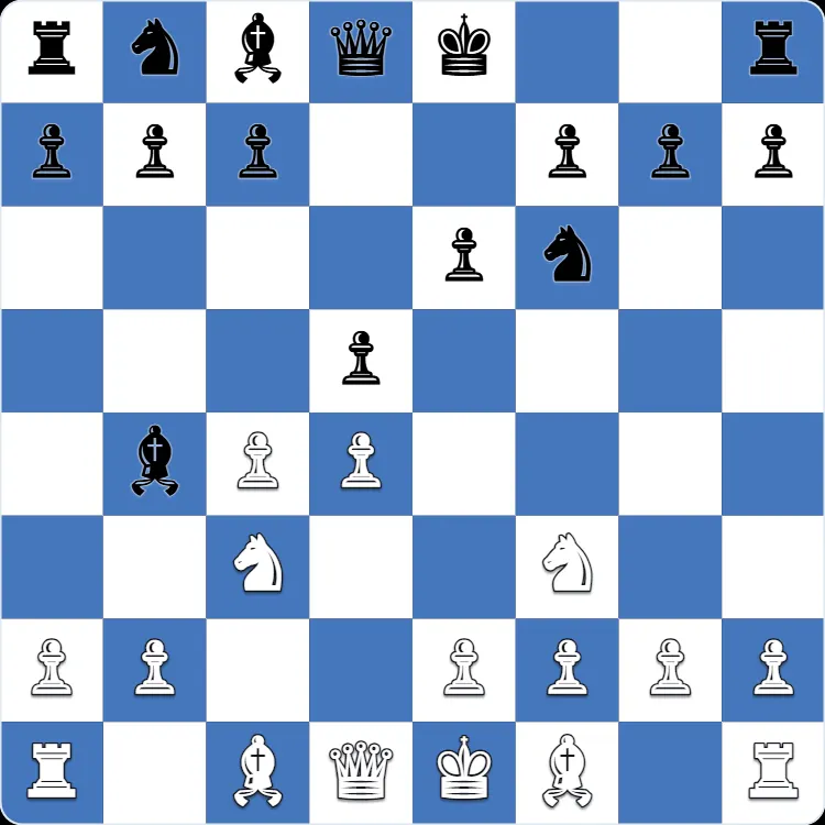 Gambito de dama: la posición tras 4...Bb4 en una partida propia de Anton Shuravin con las blancas