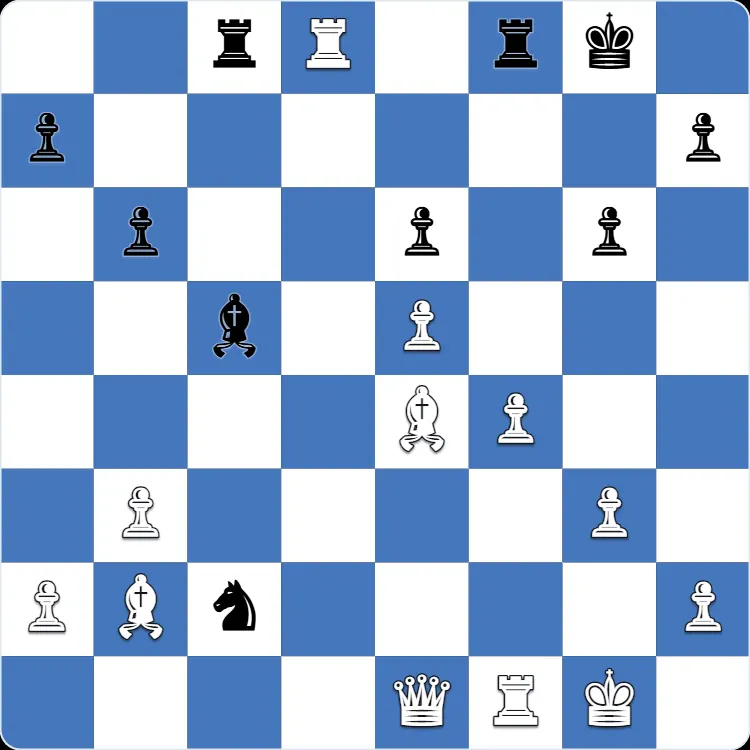 Mieses Opening: the position just before 24.Qf2, the move that turned Anton Shuravin's own game