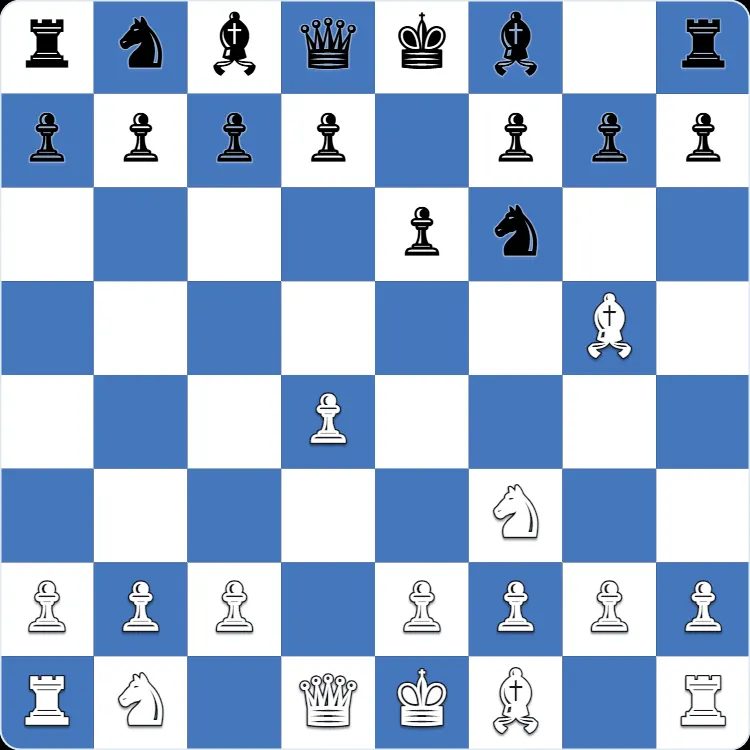 Posición inicial del ataque Torre, tras 1.d4 Nf6 2.Nf3 e6 3.Bg5