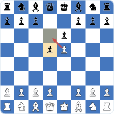 Captura al paso: las negras acaban de avanzar d7-d5 junto al peón de e5, y las blancas capturan al paso en d6