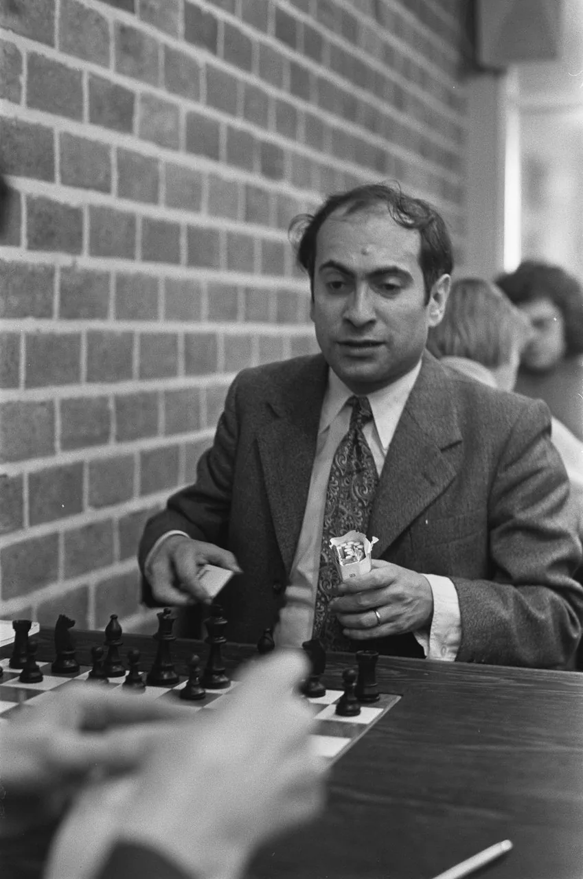 Mikhail Tal thinking at the chessboard in 1973